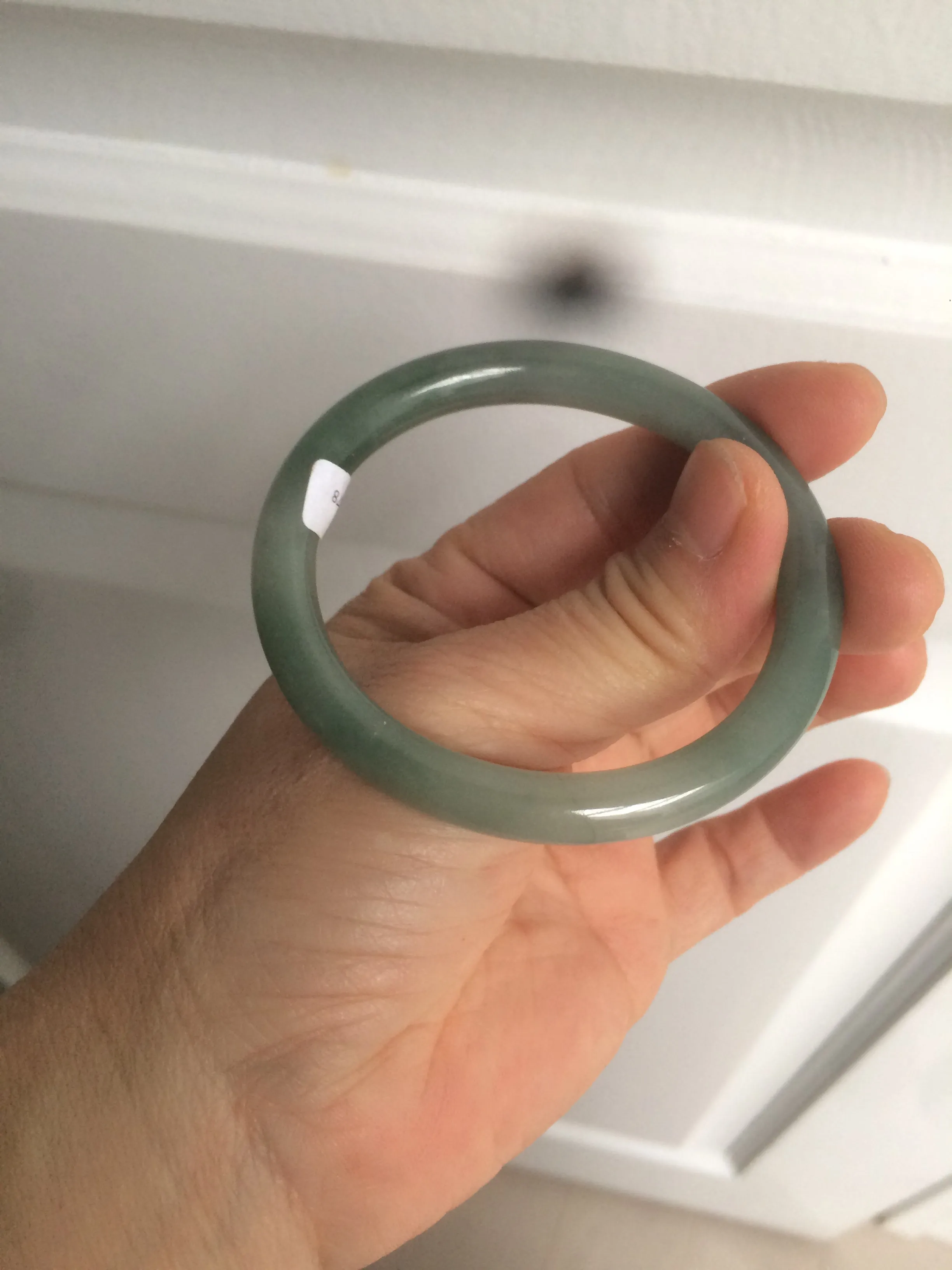 49.5mm Certified Type A 100% Natural icy dark green/gray oval round cut Jadeite Jade bangle M89-2878