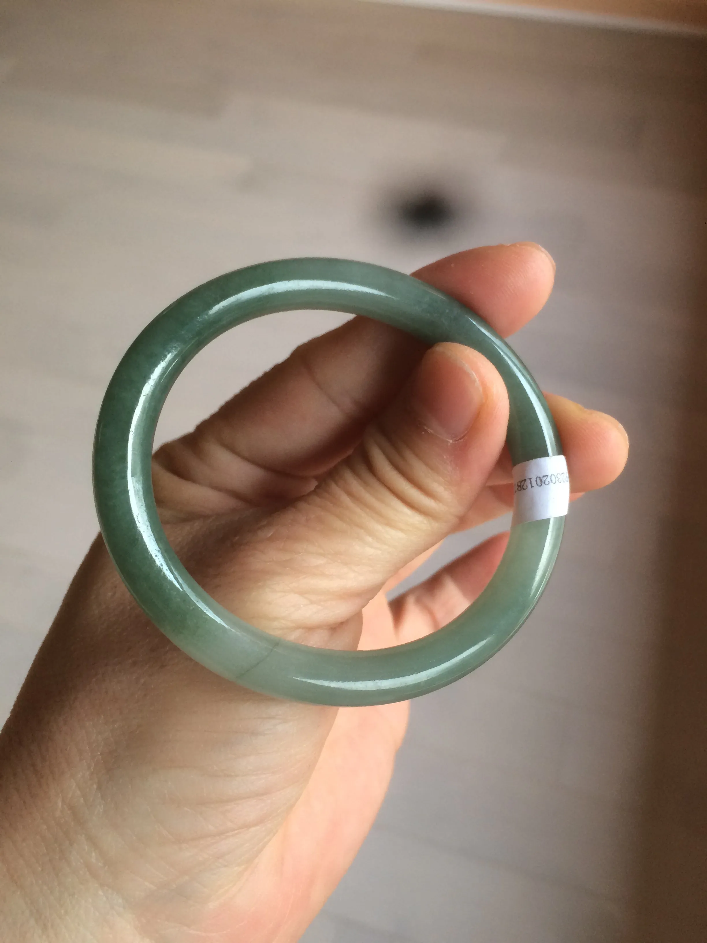 49.5mm Certified Type A 100% Natural icy dark green/gray oval round cut Jadeite Jade bangle M89-2878
