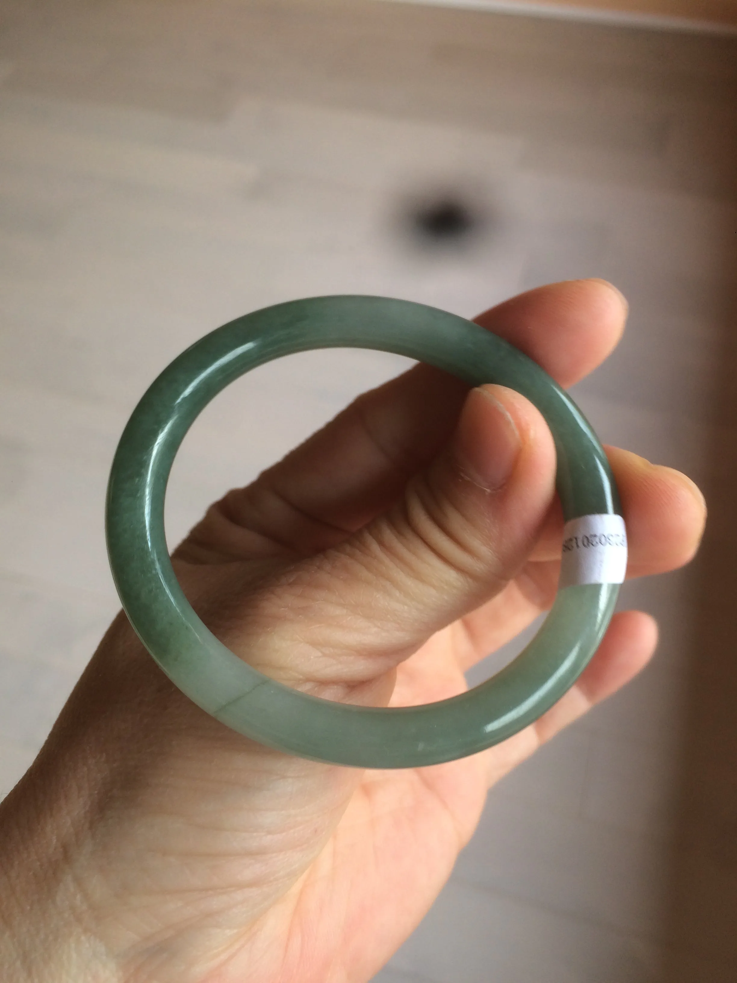 49.5mm Certified Type A 100% Natural icy dark green/gray oval round cut Jadeite Jade bangle M89-2878