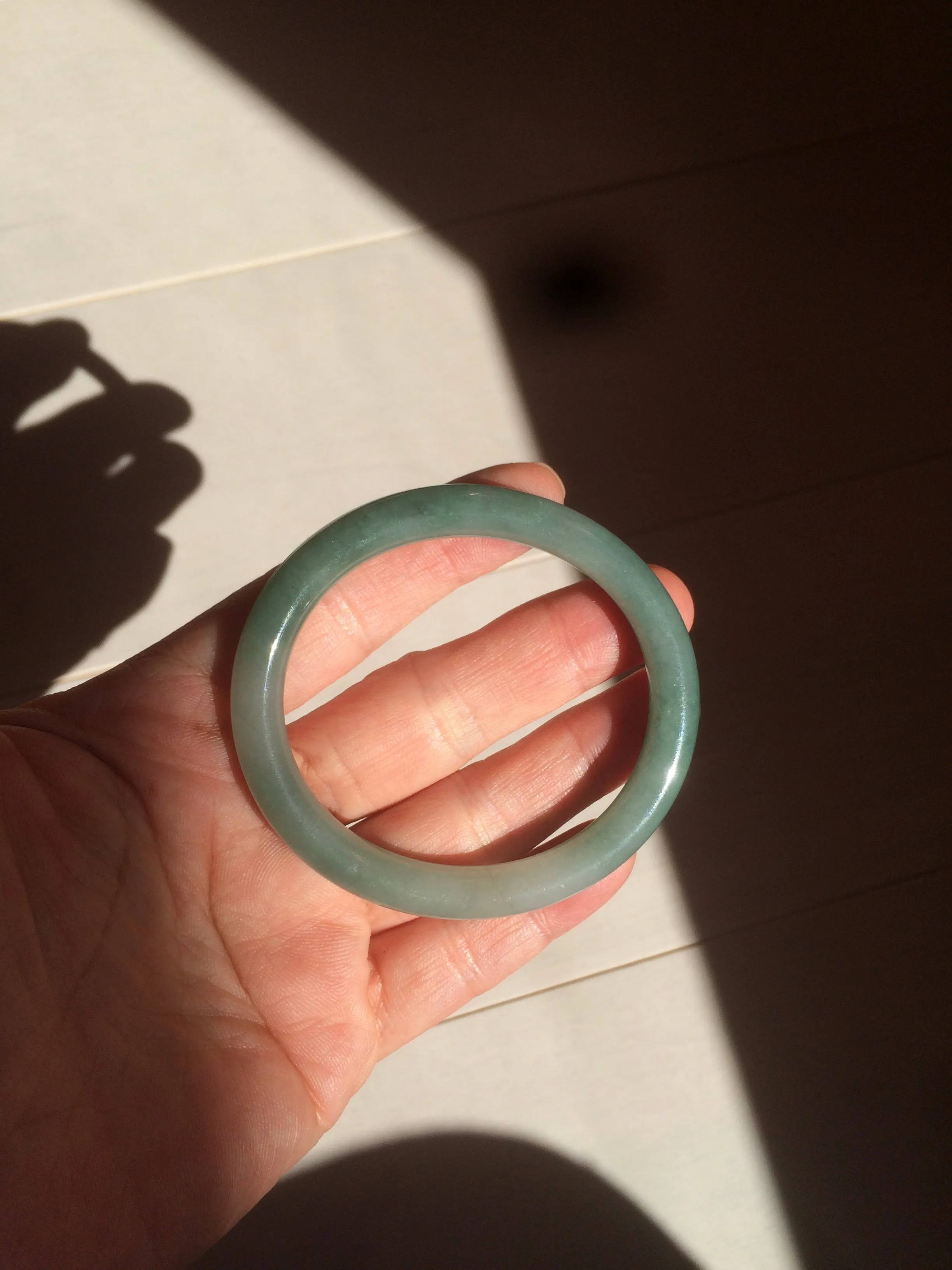 49.5mm Certified Type A 100% Natural icy dark green/gray oval round cut Jadeite Jade bangle M89-2878
