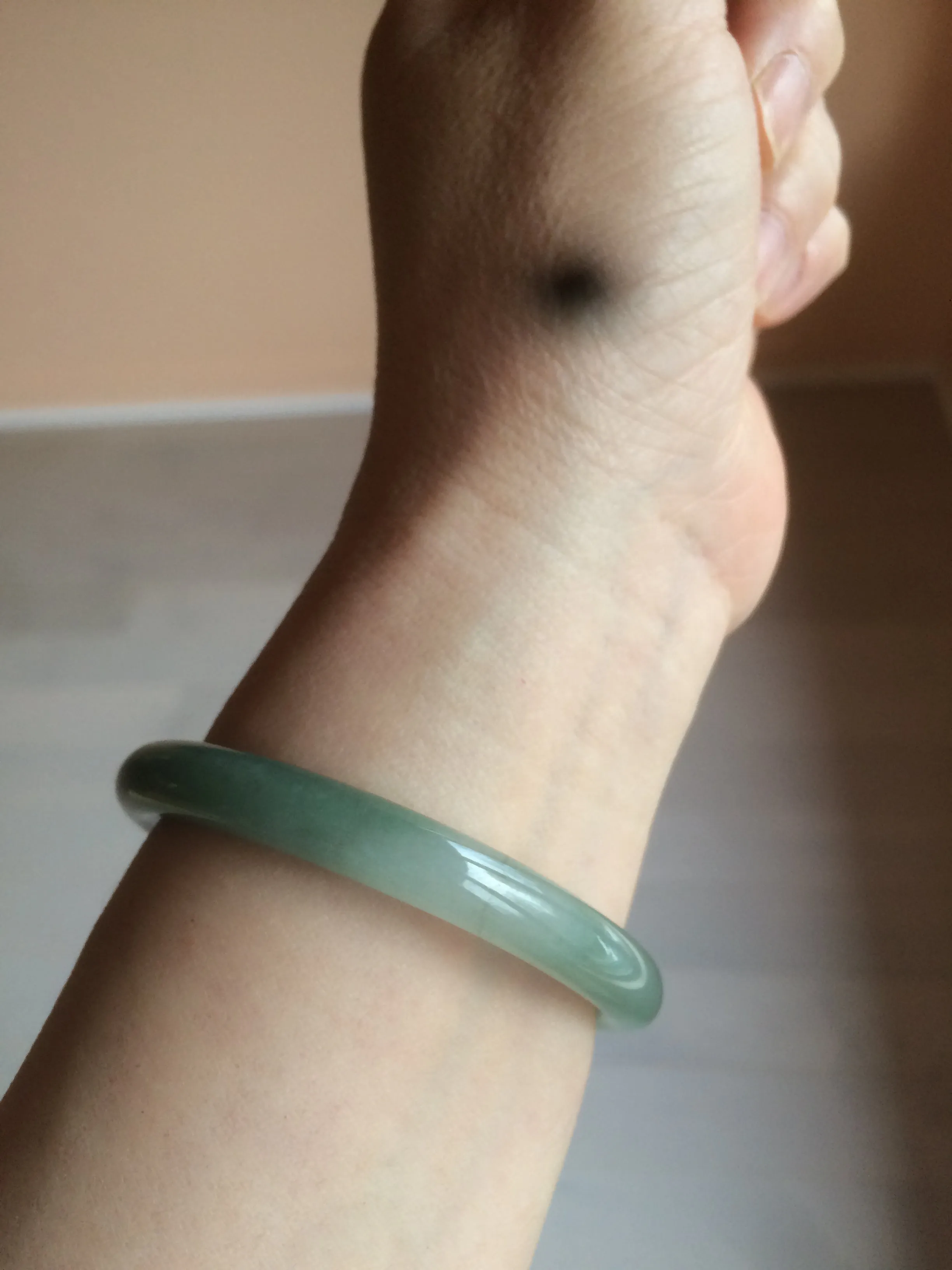 49.5mm Certified Type A 100% Natural icy dark green/gray oval round cut Jadeite Jade bangle M89-2878