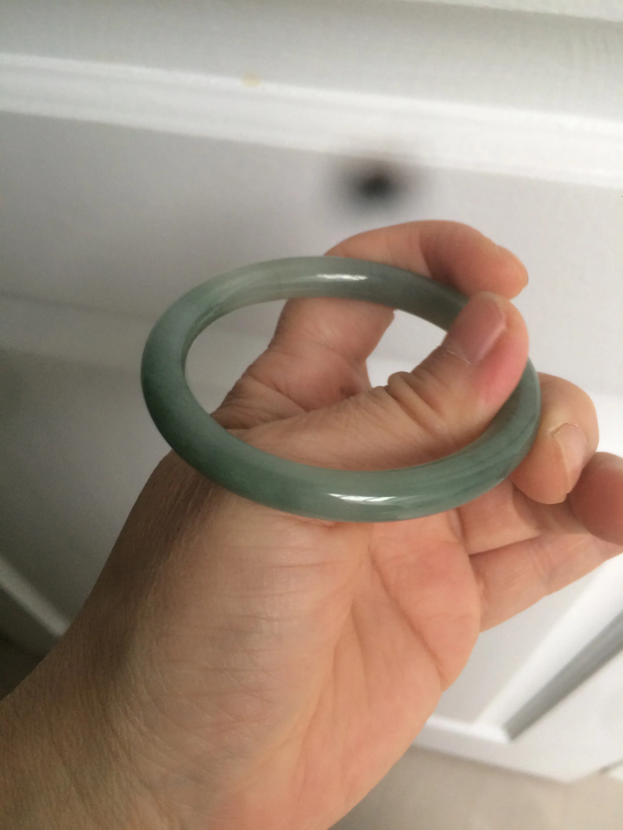 49.5mm Certified Type A 100% Natural icy dark green/gray oval round cut Jadeite Jade bangle M89-2878