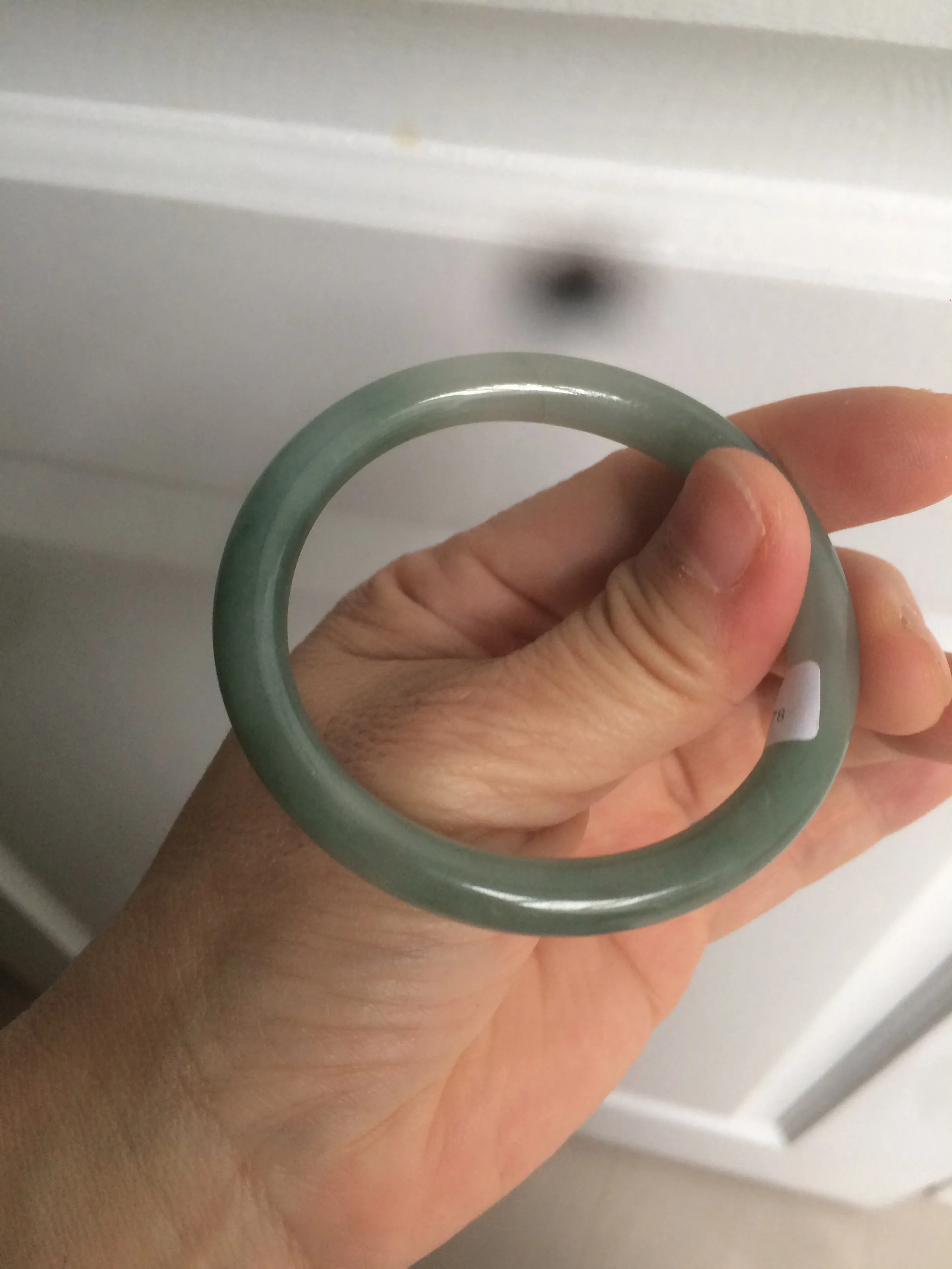 49.5mm Certified Type A 100% Natural icy dark green/gray oval round cut Jadeite Jade bangle M89-2878