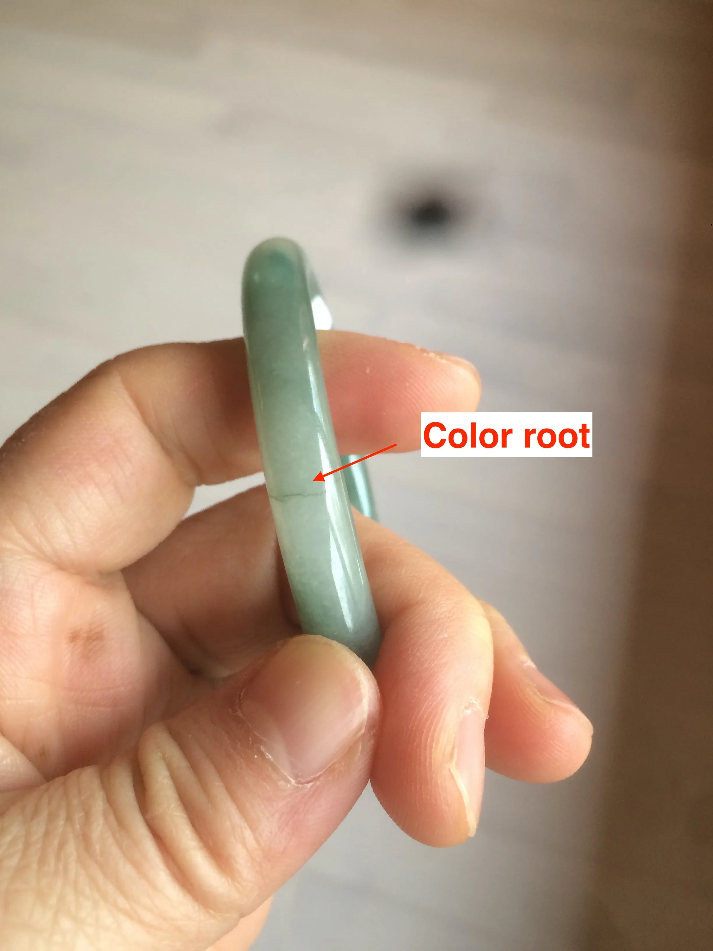 49.5mm Certified Type A 100% Natural icy dark green/gray oval round cut Jadeite Jade bangle M89-2878