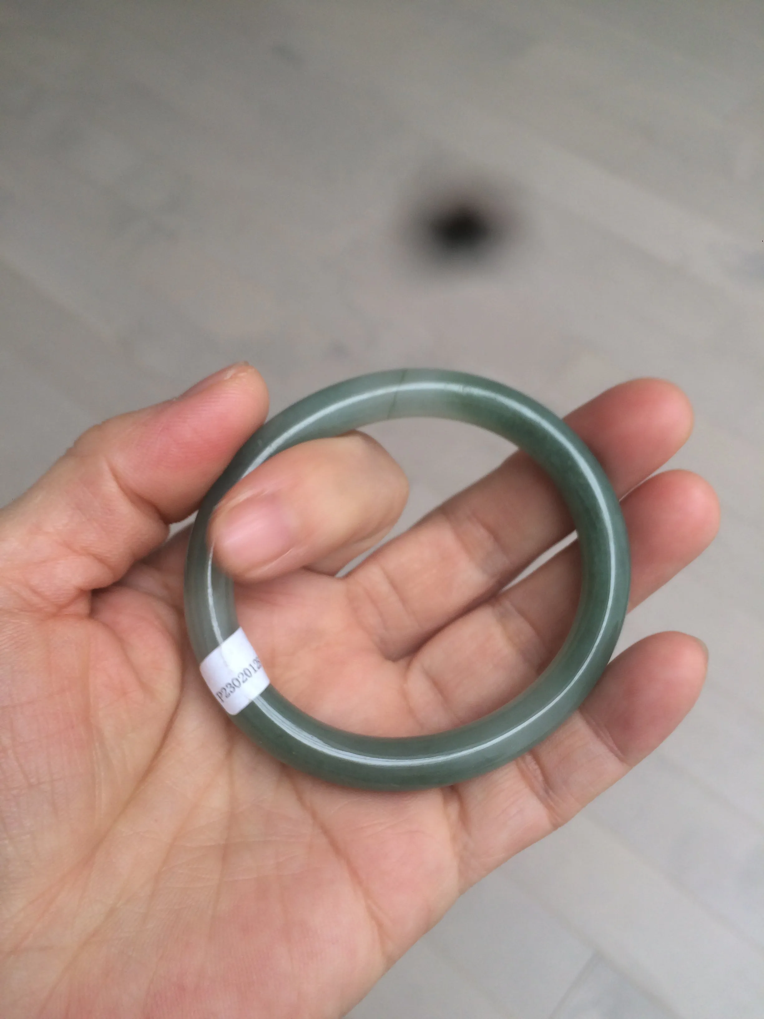 49.5mm Certified Type A 100% Natural icy dark green/gray oval round cut Jadeite Jade bangle M89-2878