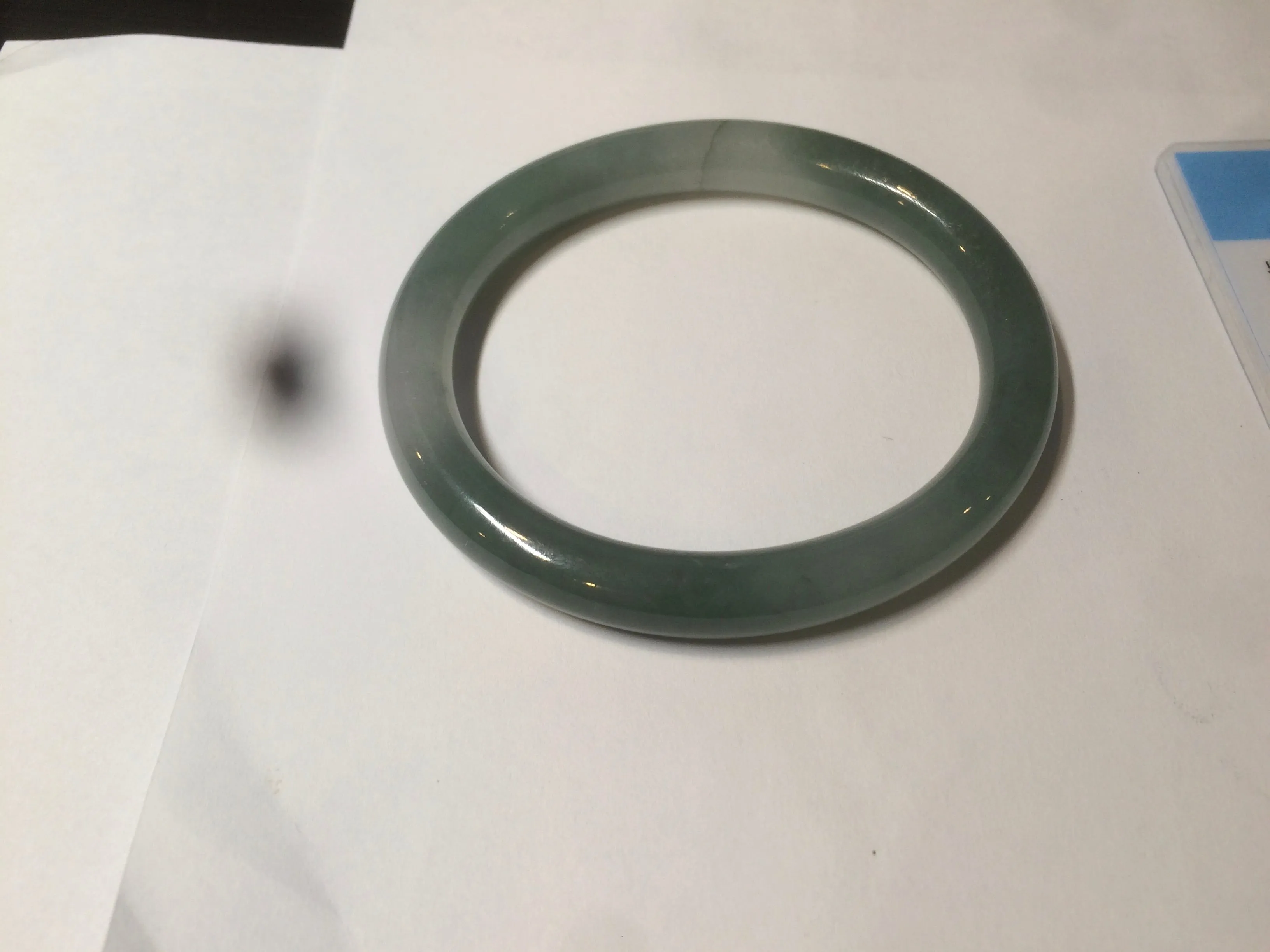 49.5mm Certified Type A 100% Natural icy dark green/gray oval round cut Jadeite Jade bangle M89-2878