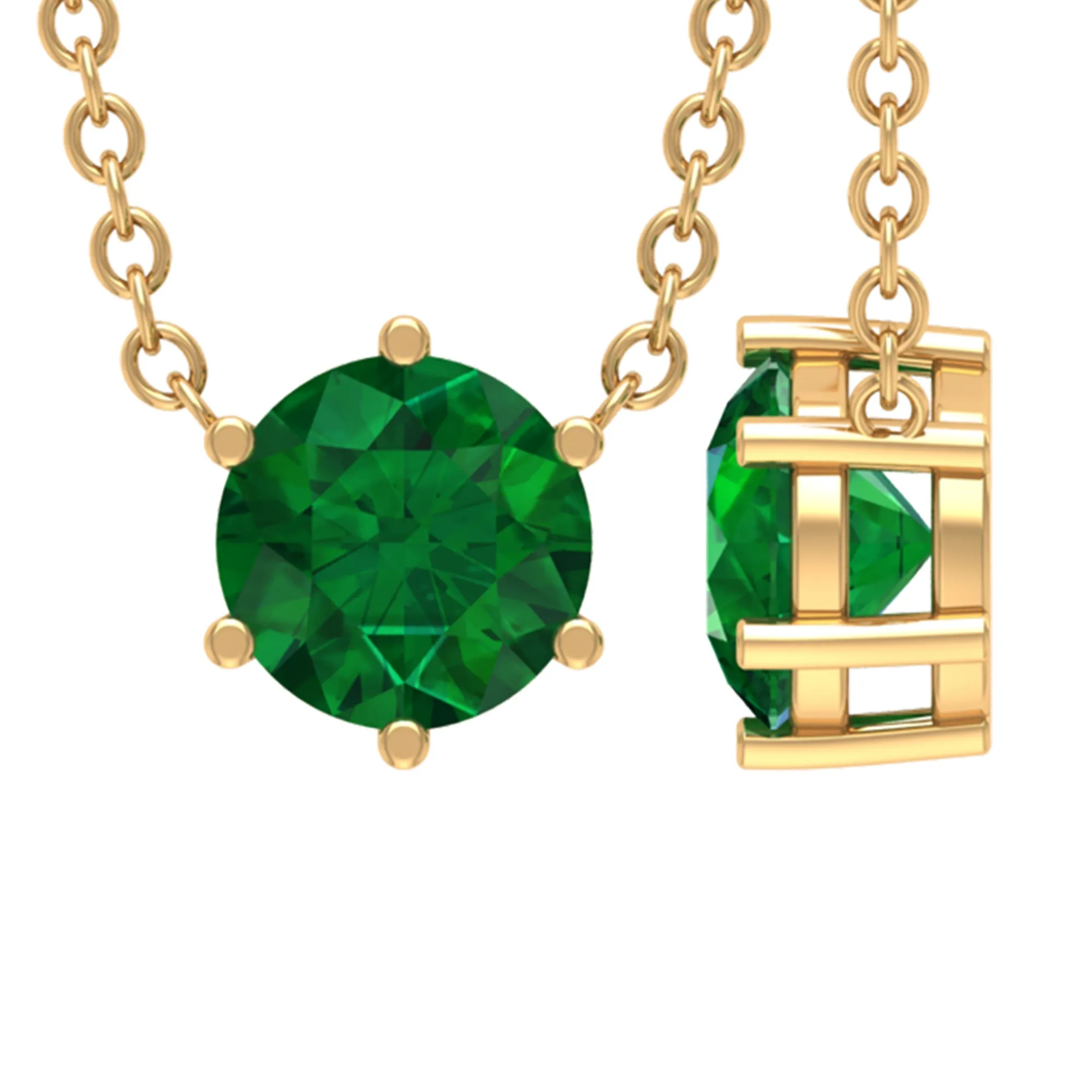 5 MM Round Cut Solitaire Emerald Necklace in 6 Prong Setting