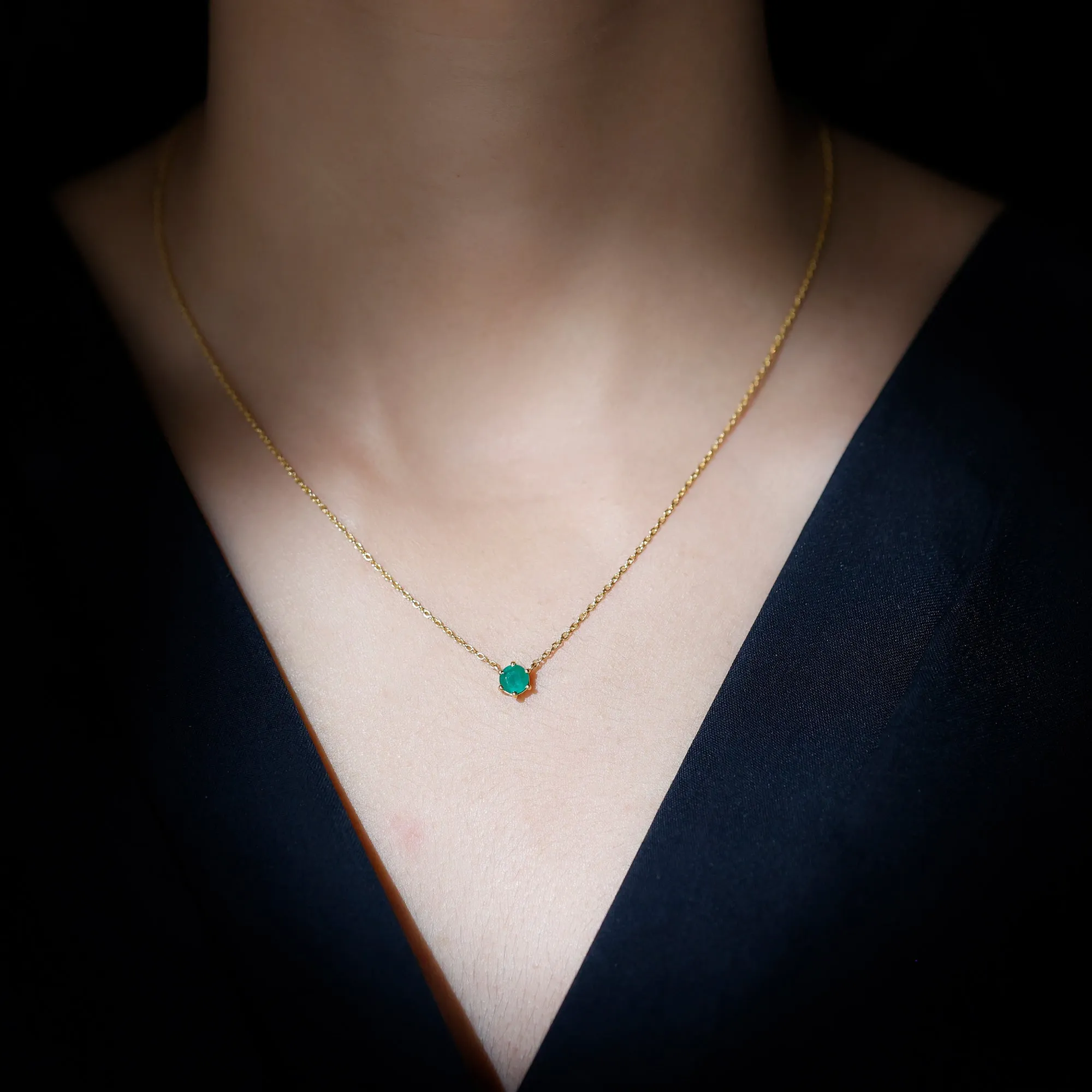 5 MM Round Cut Solitaire Emerald Necklace in 6 Prong Setting