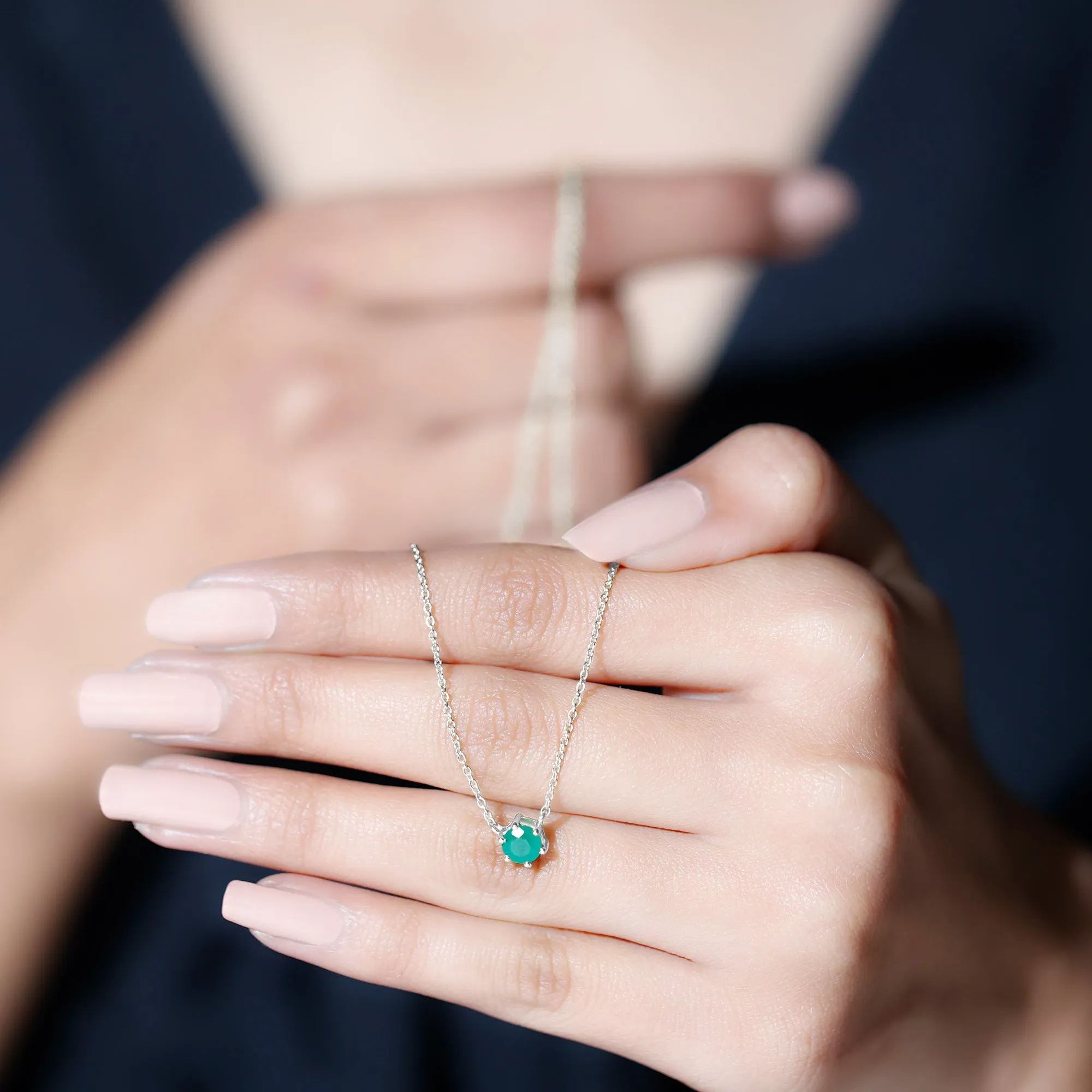 5 MM Round Cut Solitaire Emerald Necklace in 6 Prong Setting