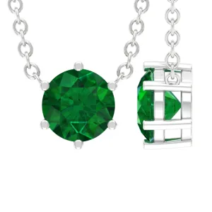 5 MM Round Cut Solitaire Emerald Necklace in 6 Prong Setting