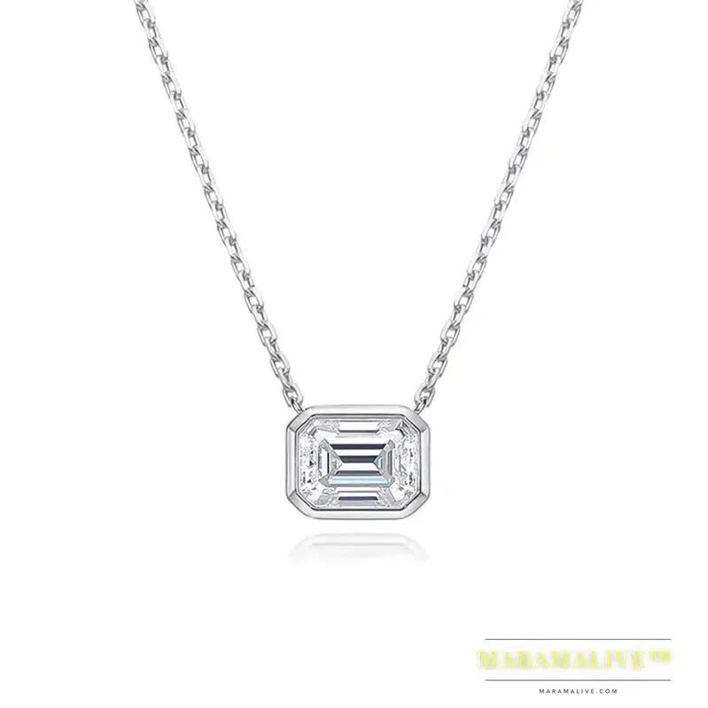 6*8mm 2ct Emerald Cut Moissanite Pendant Diamond with GRA 100% s925 Sterling Silver Plated 18k Gold Necklaces for Women