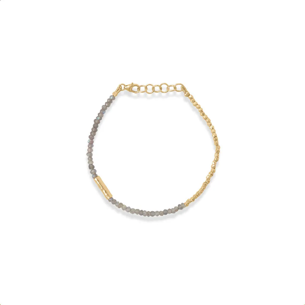 7"   1" 14 Karat Gold Plated Labradorite Beaded Bracelet