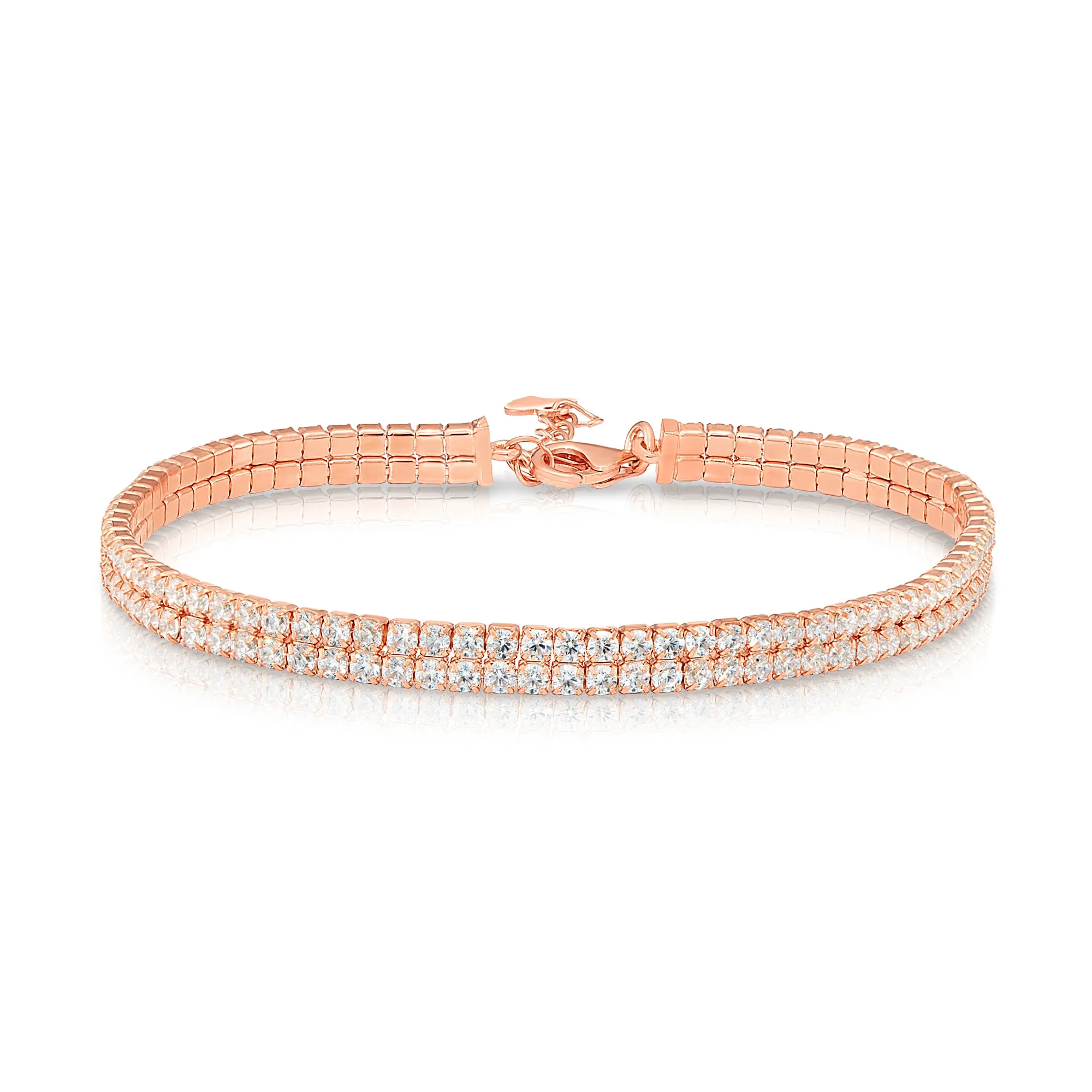 925 Solid Sterling Silver Rose Tone Classic Tennis Bracelet
