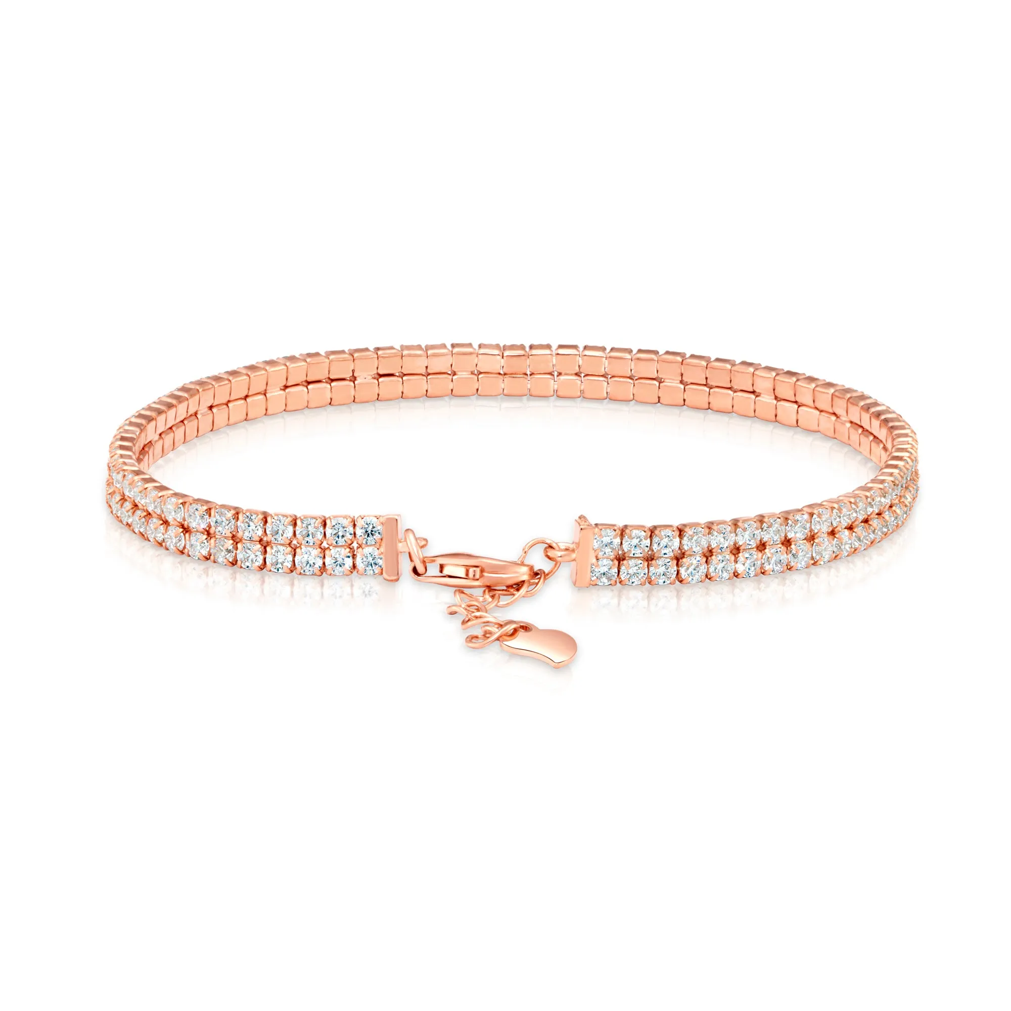 925 Solid Sterling Silver Rose Tone Classic Tennis Bracelet