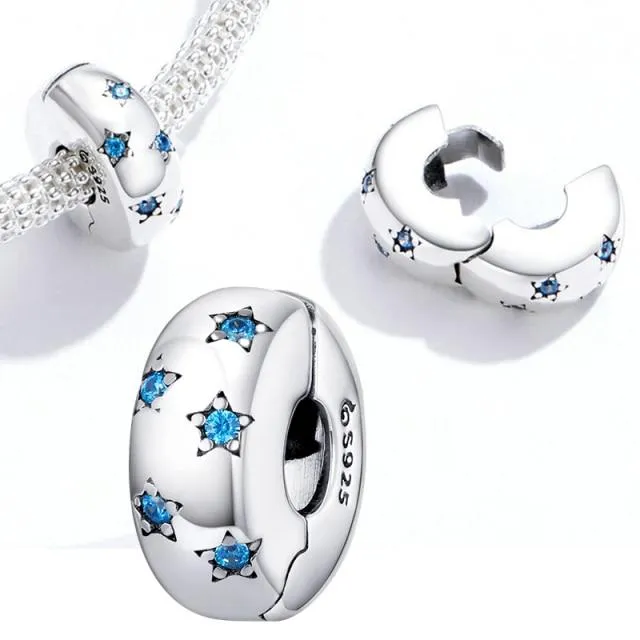 925 Sterling Silver Blue Crystals Hamsa & Jewish Charms Fit Pandora Original Bracelet Jewelry