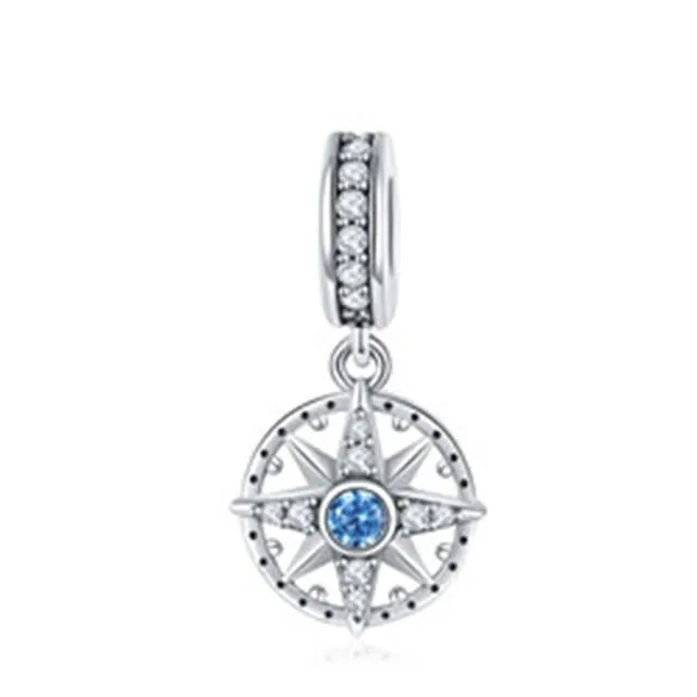 925 Sterling Silver Blue Crystals Hamsa & Jewish Charms Fit Pandora Original Bracelet Jewelry