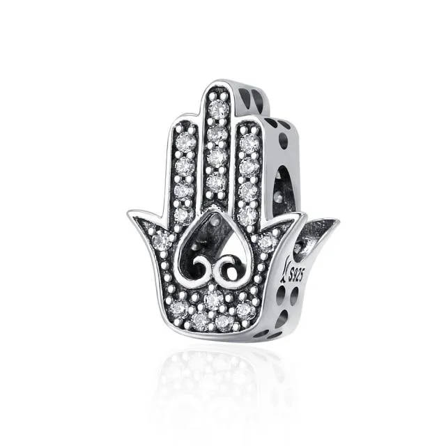 925 Sterling Silver Blue Crystals Hamsa & Jewish Charms Fit Pandora Original Bracelet Jewelry