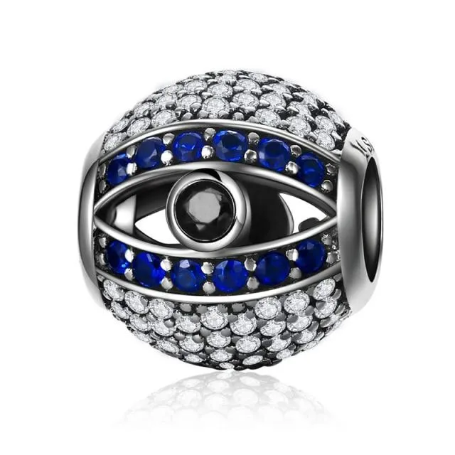 925 Sterling Silver Blue Crystals Hamsa & Jewish Charms Fit Pandora Original Bracelet Jewelry