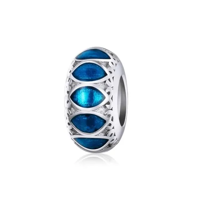 925 Sterling Silver Blue Crystals Hamsa & Jewish Charms Fit Pandora Original Bracelet Jewelry