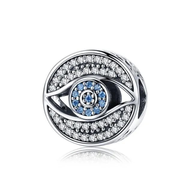 925 Sterling Silver Blue Crystals Hamsa & Jewish Charms Fit Pandora Original Bracelet Jewelry
