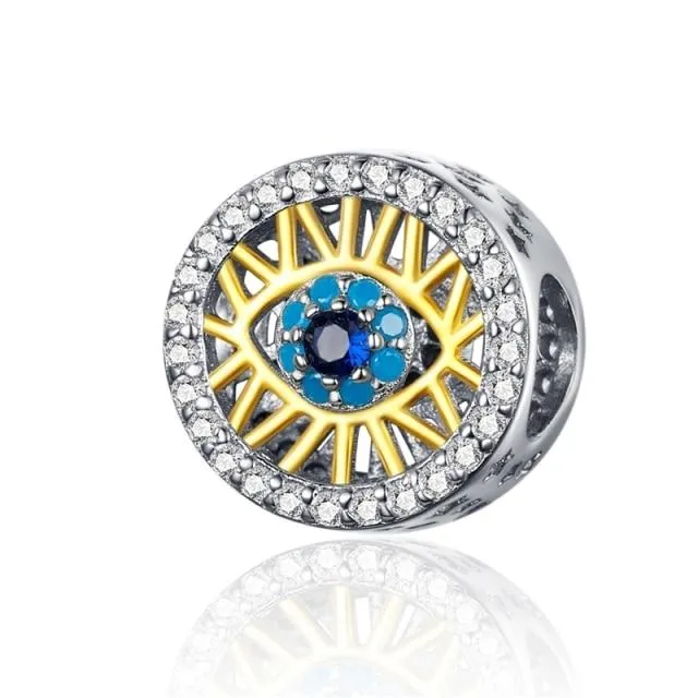 925 Sterling Silver Blue Crystals Hamsa & Jewish Charms Fit Pandora Original Bracelet Jewelry