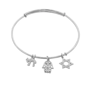925 Sterling Silver Chai Hamsa Star of David Bangle Bracelet