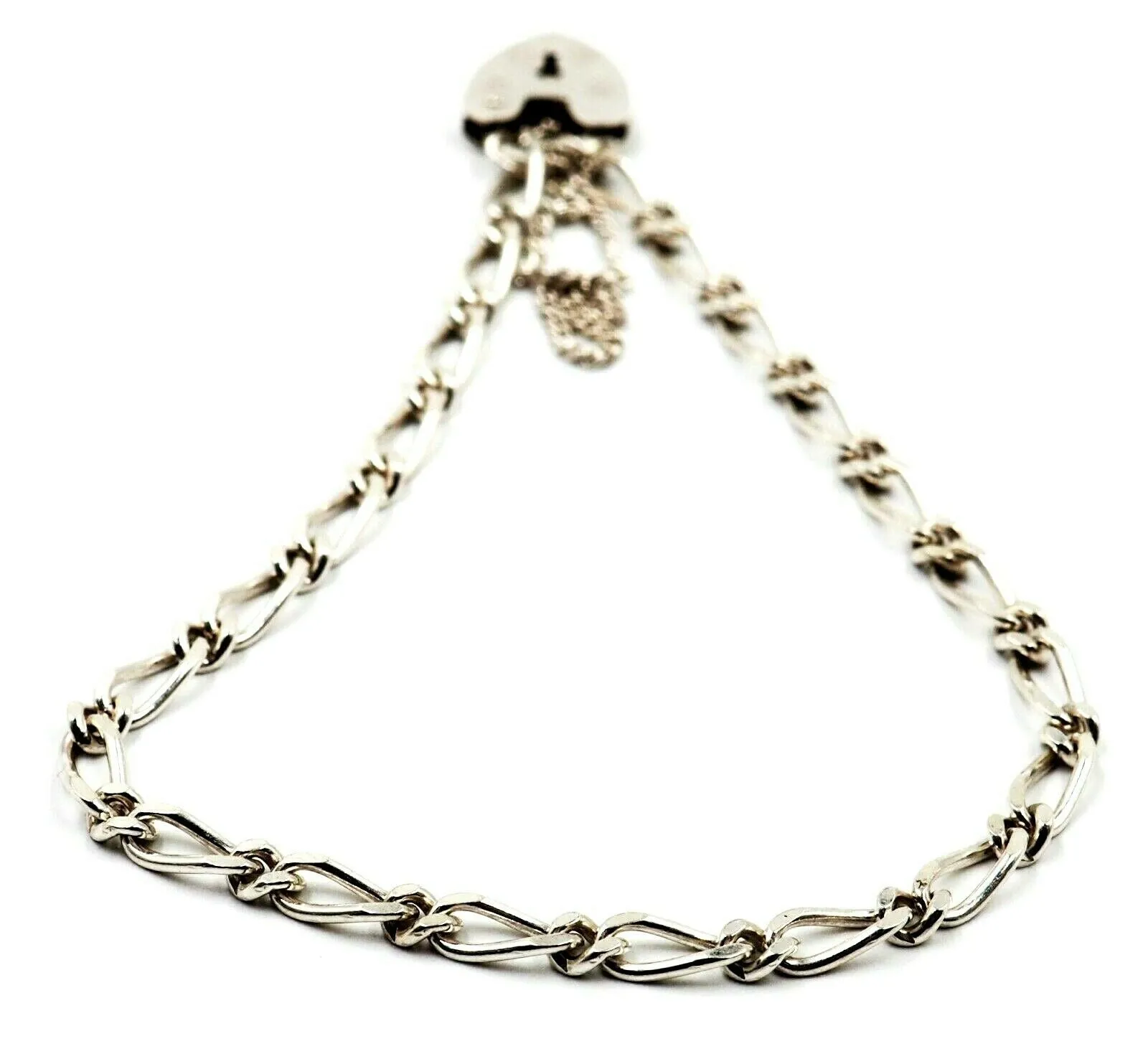 925 Sterling Silver Chain Bracelet with Heart Padlock