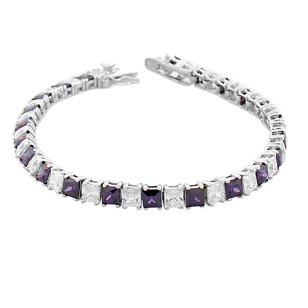 925 Sterling Silver Princess White Black CZ Classic Tennis Bracelet