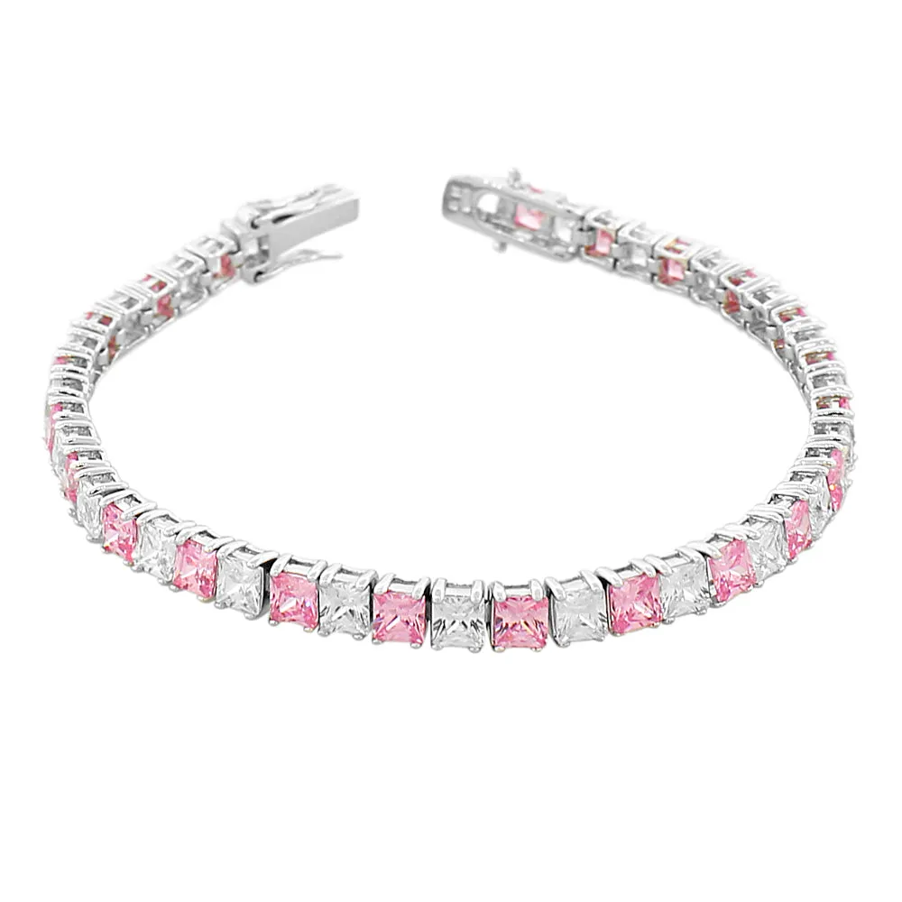 925 Sterling Silver Princess White Black CZ Classic Tennis Bracelet