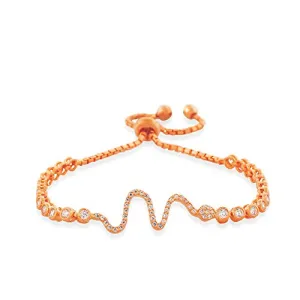 925 Sterling Silver Rose Gold-Tone White CZ Snake Womens Link Chain Bracelet