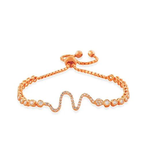 925 Sterling Silver Rose Gold-Tone White CZ Snake Womens Link Chain Bracelet