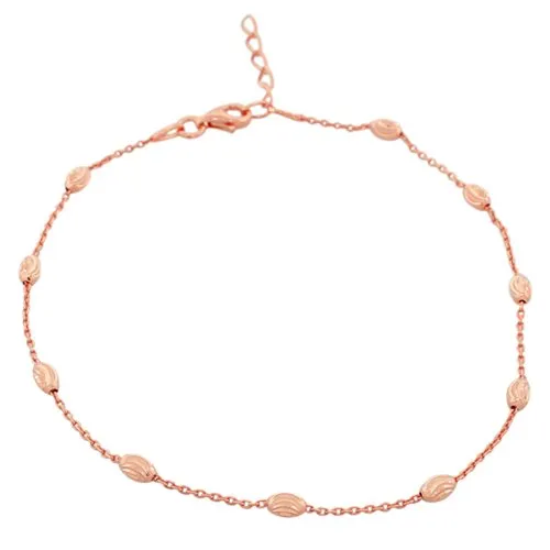 925 Sterling Silver Rose Gold-Tone Womens Link Chain Anklet Bracelet