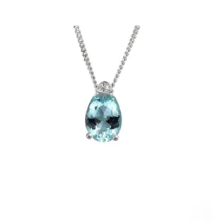 9ct white gold Aqua and diamond teardrop necklace