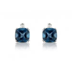 9ct White Gold Baguette Diamond & London Blue Topaz Earrings