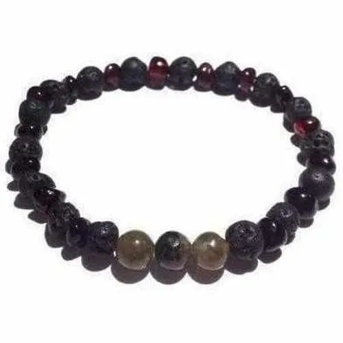 Adult Rock God Baltic Amber Labradorite Lava Volcanic Stretch Bracelet