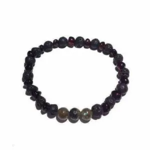 Adult Rock God Baltic Amber Labradorite Lava Volcanic Stretch Bracelet
