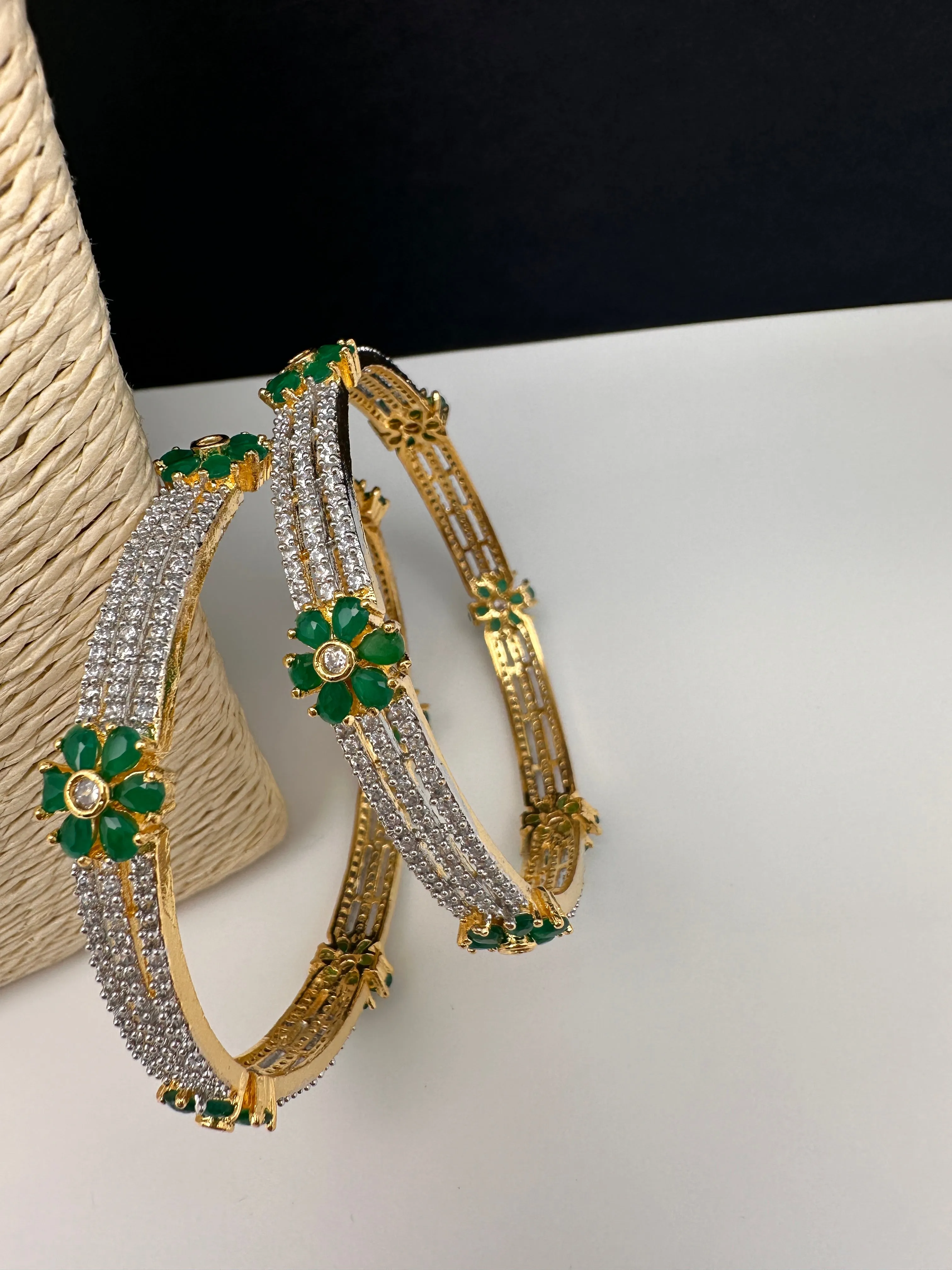 American Diamond Emerald Green Bangles