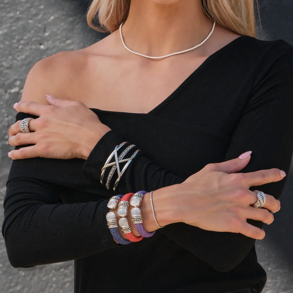 Apollo Shagreen Cuff with Pave  Diamonds