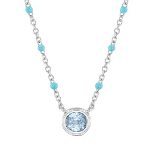 Aquamarine and Blue Enamel Sterling Silver Pendant Necklace
