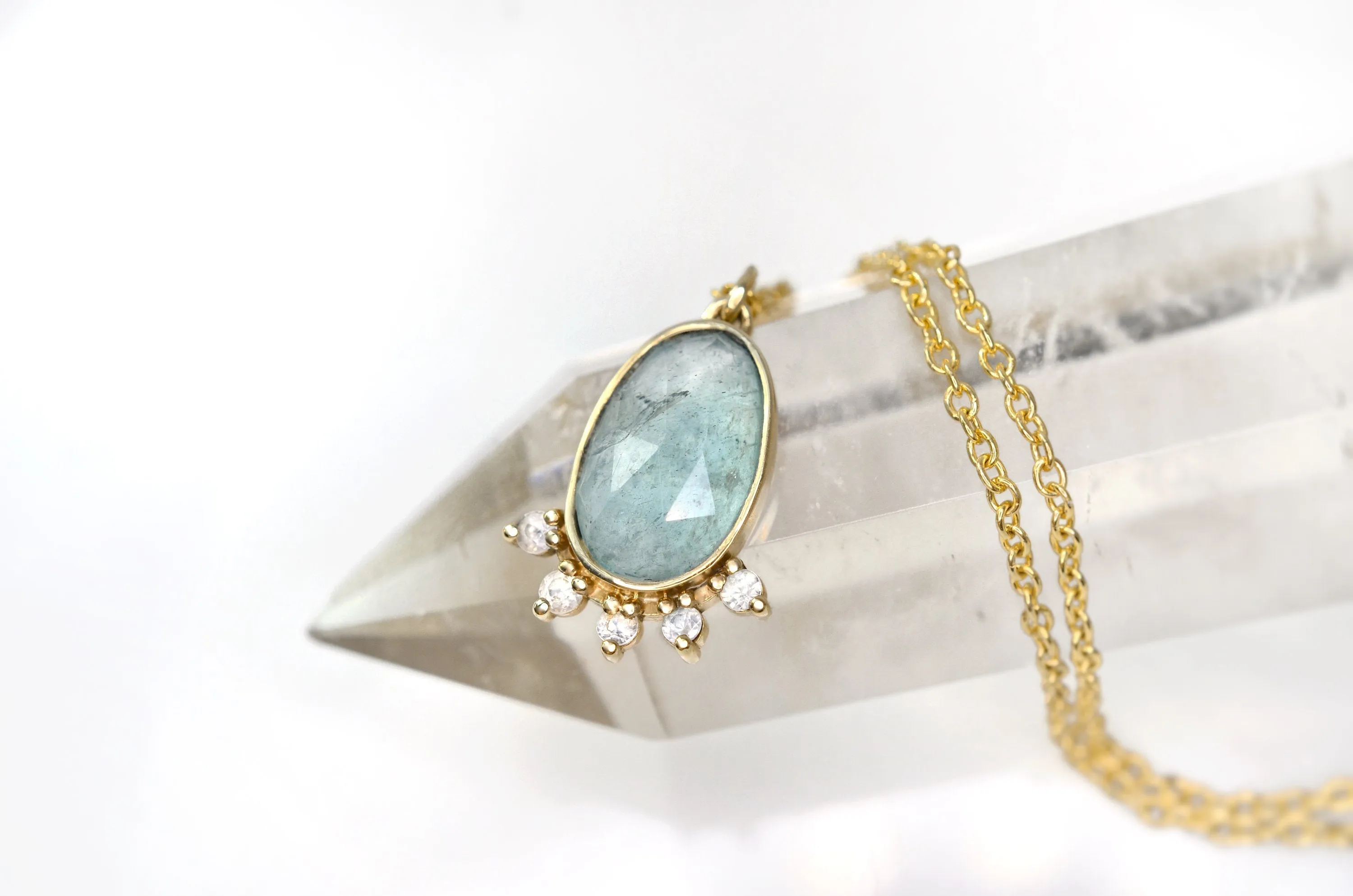 Aquamarine Halo Necklace