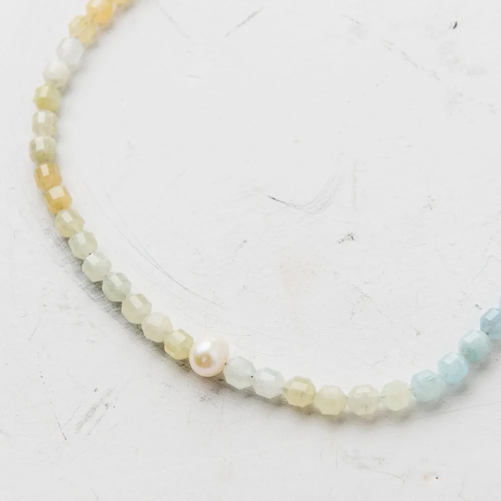 Aquamarine Hex Strand Necklace with Pearl