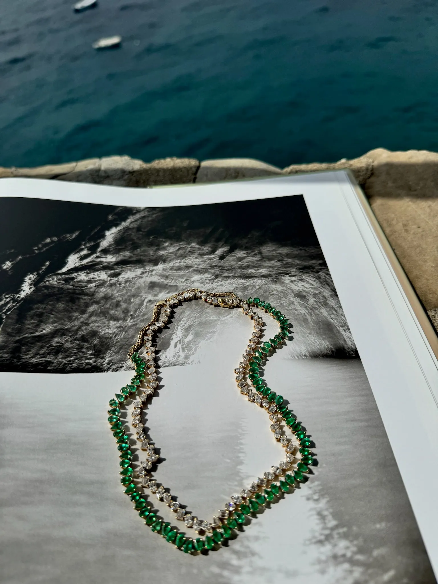 Baby Reverse Water Drop Emerald Tennis Necklace