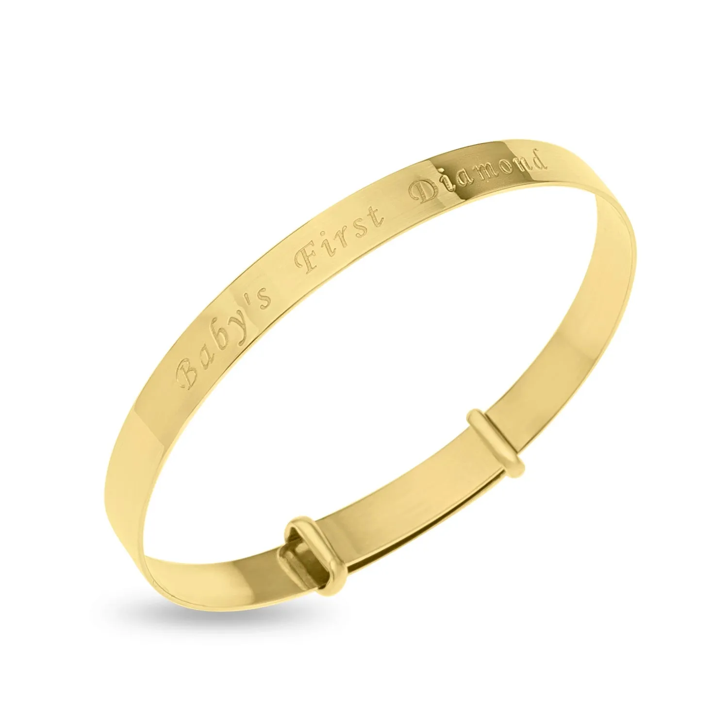 'Baby's first Diamond' Bangle Bracelet personalized, adjustable in 10k GOLD