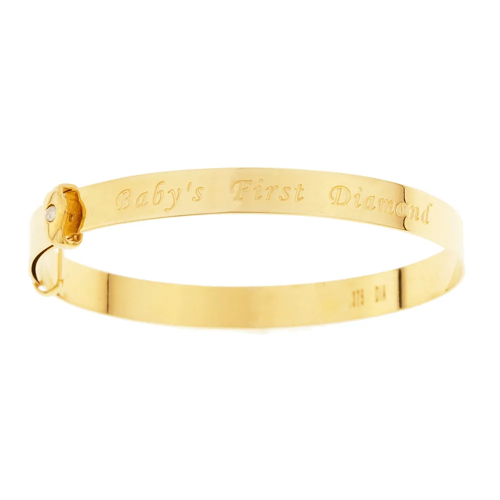 'Baby's first Diamond' Bangle Bracelet personalized, adjustable in 10k GOLD