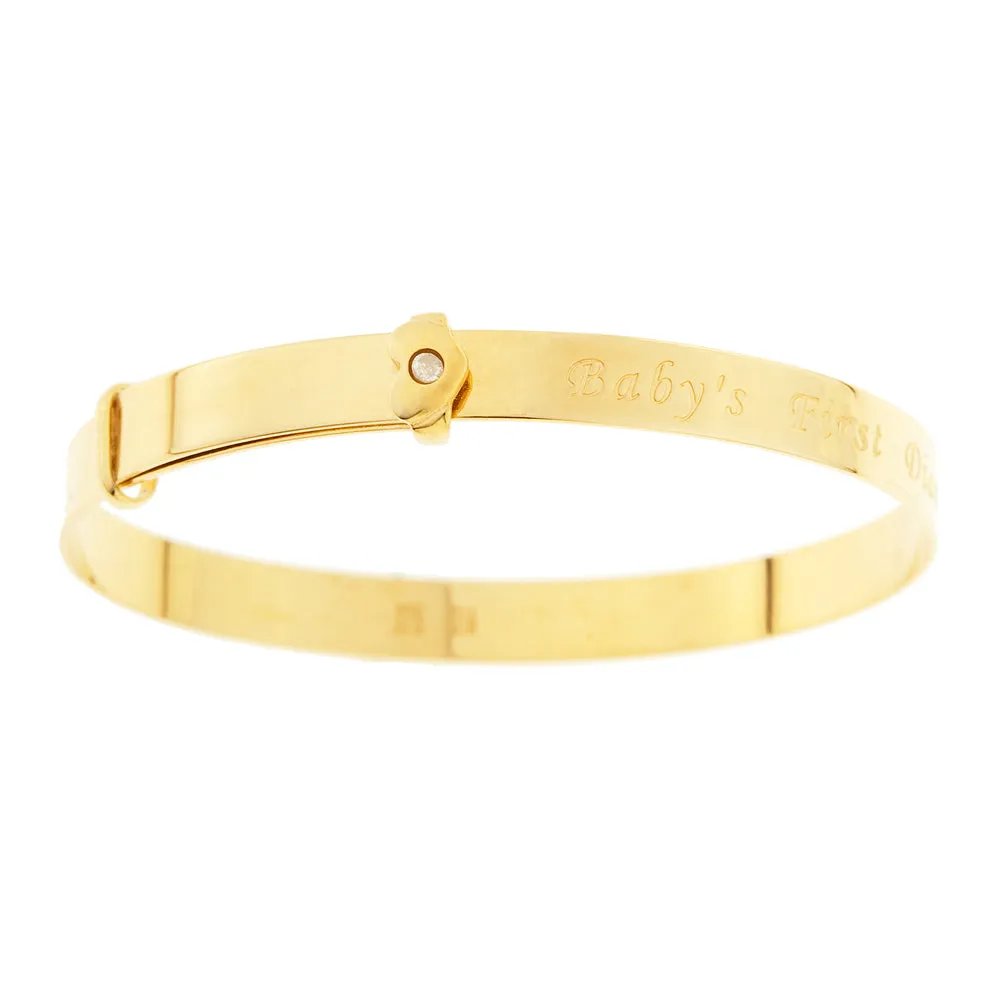 'Baby's first Diamond' Bangle Bracelet personalized, adjustable in 10k GOLD