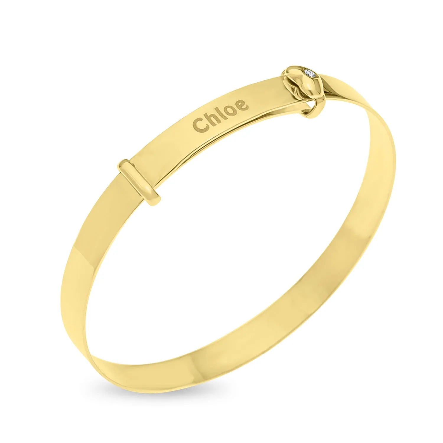'Baby's first Diamond' Bangle Bracelet personalized, adjustable in 10k GOLD
