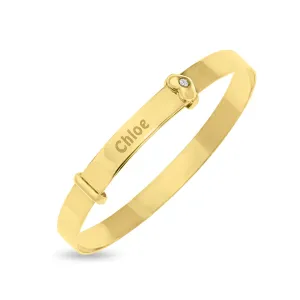 'Baby's first Diamond' Bangle Bracelet personalized, adjustable in 10k GOLD