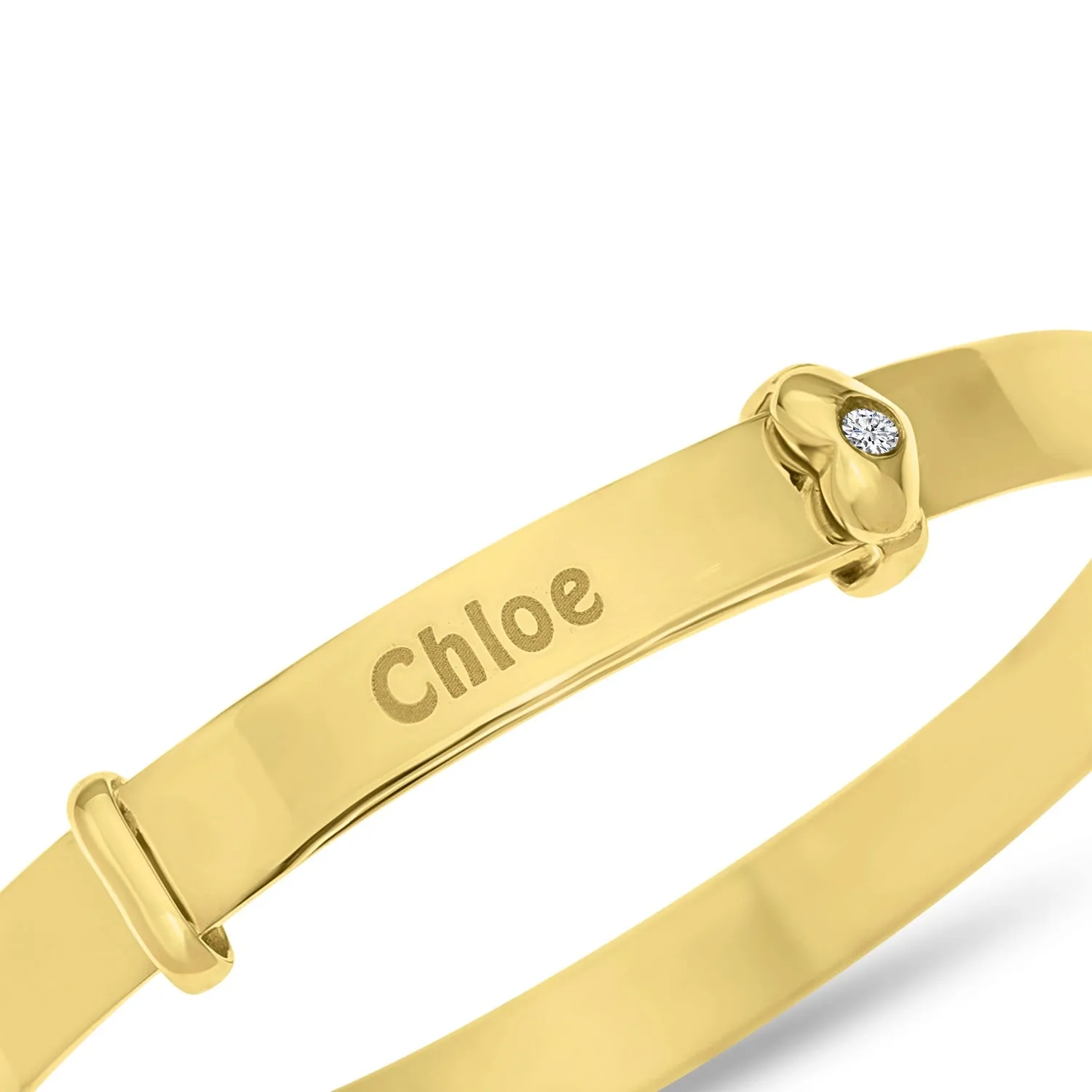 'Baby's first Diamond' Bangle Bracelet personalized, adjustable in 10k GOLD