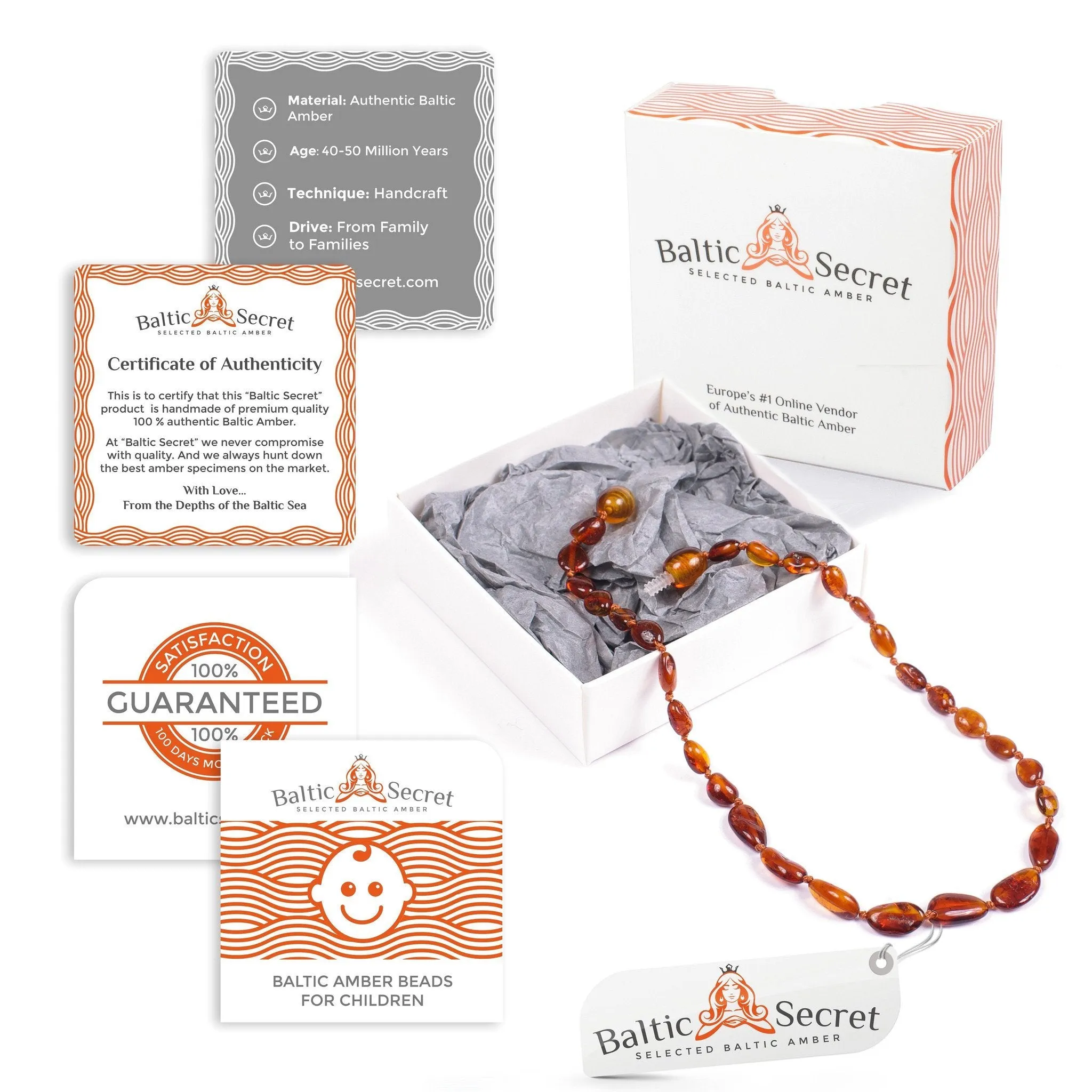 Baltic Amber Necklace and/or Bracelet For Children / Polished Beads / Cognac Colour