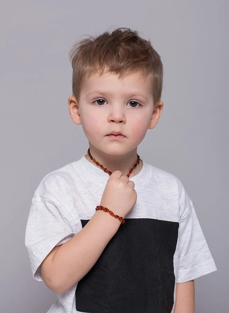 Baltic Amber Necklace and/or Bracelet For Children / Polished Beads / Cognac Colour
